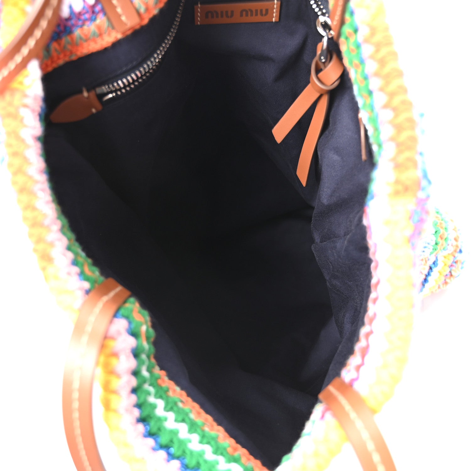 Miu Miu Cotton Crochet Stripe Vertical Tote Bag Multicolor 1801683