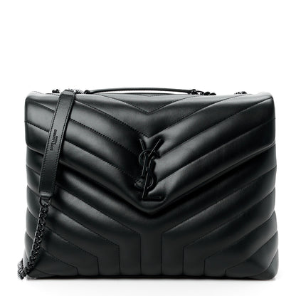 Saint Laurent Calfskin Y Quilted Monogram Monochrome Medium Loulou Chain Satchel Black 1 of 11