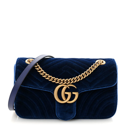 Gucci Velvet Matelasse Small GG Marmont Shoulder Bag Cobalt Blue 1 of 10