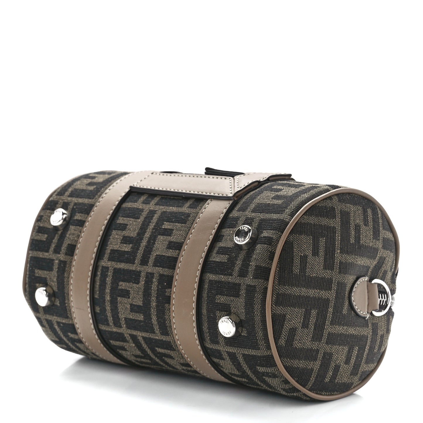 Recycled Fabric Jacquard Vitello Grace FF 1974 Mini O'Lock Bowling Bag Tobacco Moro Sand