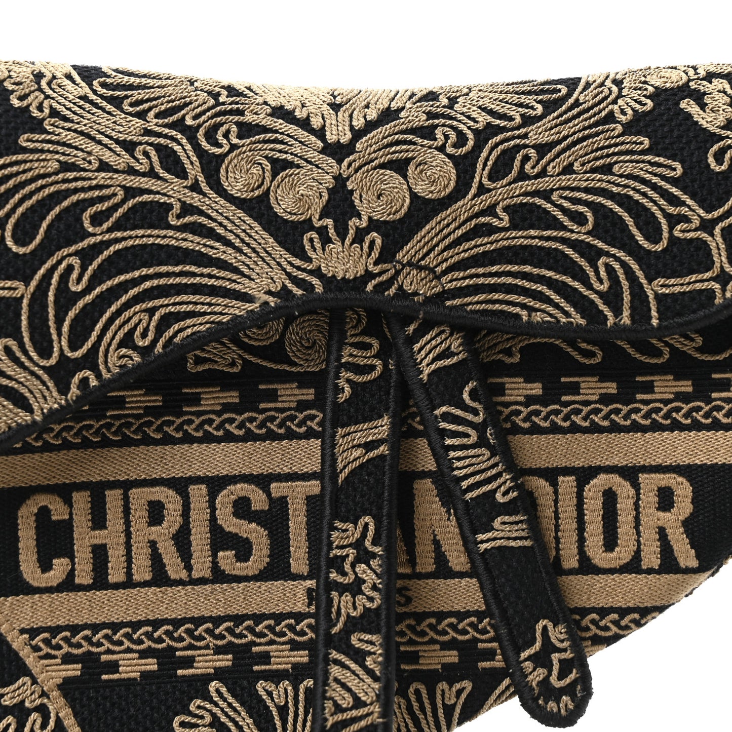 Canvas Embroidered Ornamental Cornely Saddle Bag Black Beige