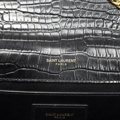 Saint Laurent Calfskin Crocodile Embossed Medium Classic Monogram Kate Tassel Satchel Black 7 of 10