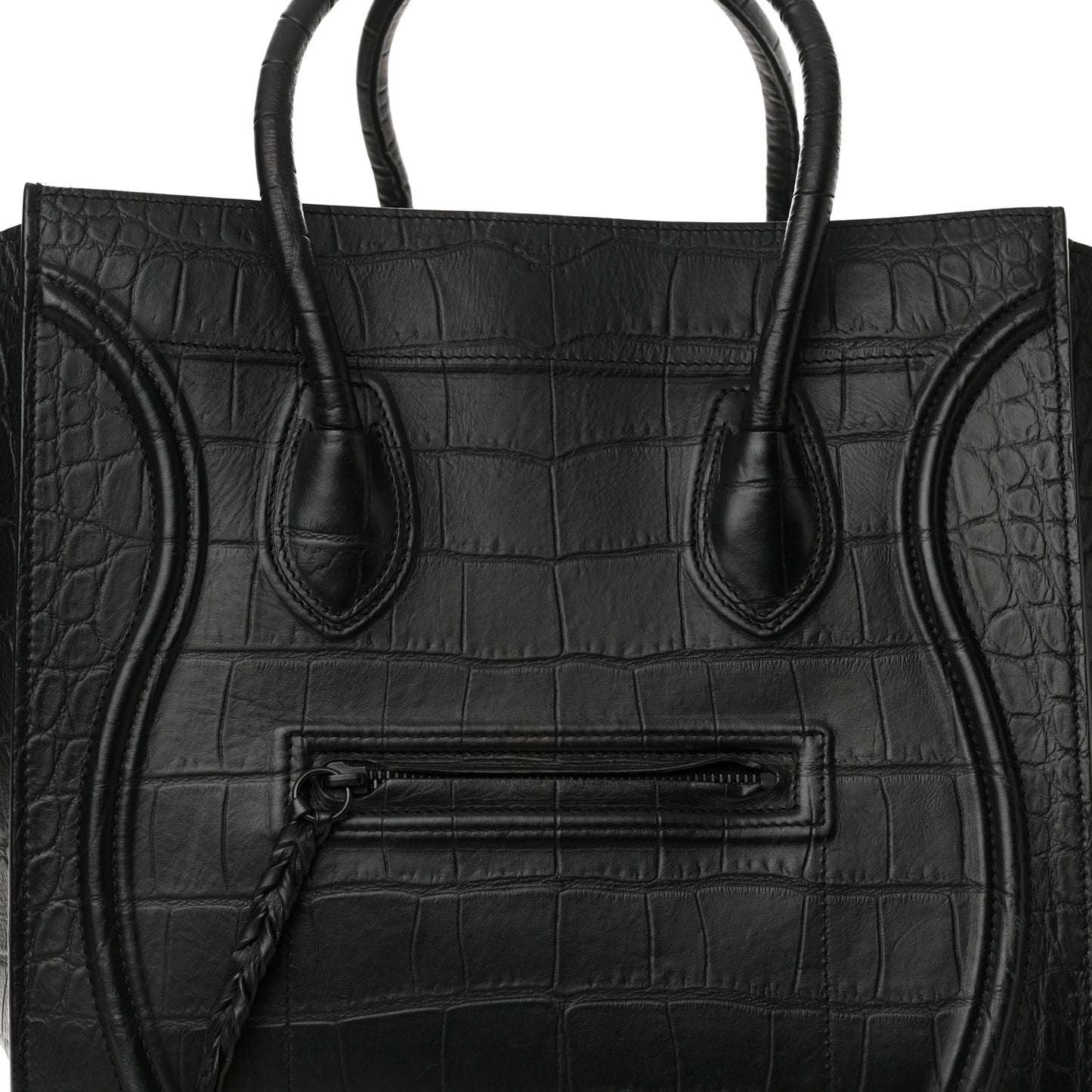 Crocodile Embossed Calfskin Medium Phantom Luggage Black