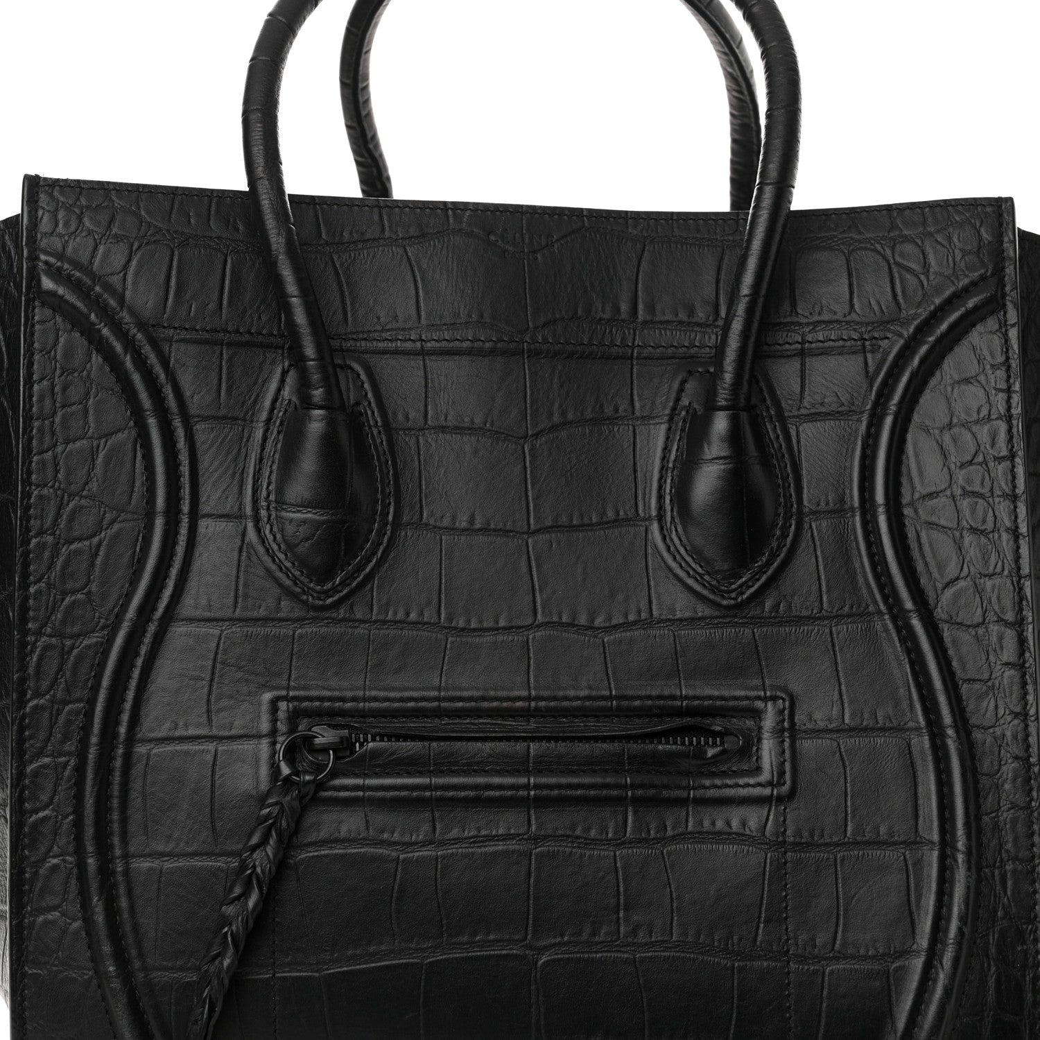Celine Crocodile Embossed Calfskin Medium Phantom Luggage Black 8 of 16