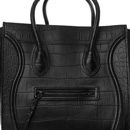 Celine Crocodile Embossed Calfskin Medium Phantom Luggage Black 8 of 16
