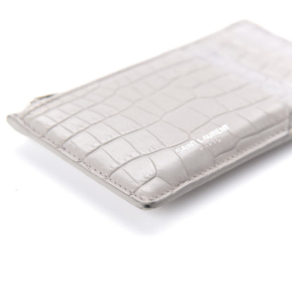 Saint Laurent Calfskin Crocodile Embossed 5 Fragments Zip Pouch Card Holder Mouse Grey 6 of 10