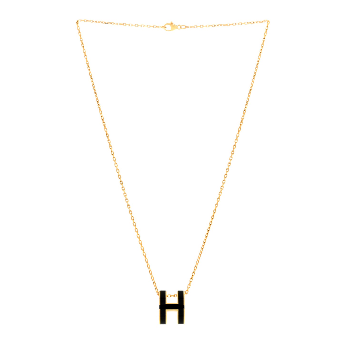 Lacquered Gold Pop H Pendant Necklace Black