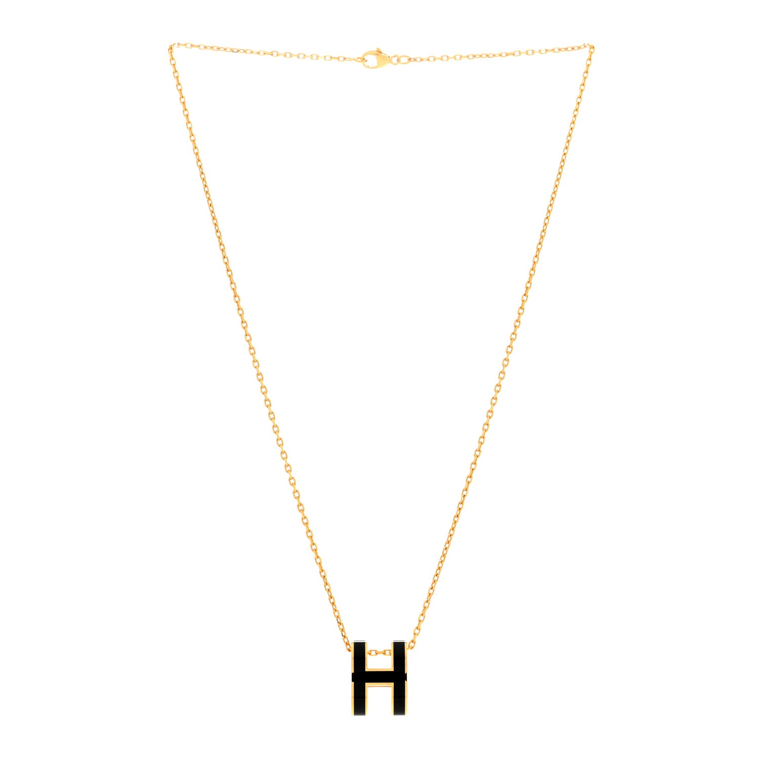 Hermes Lacquered Gold Pop H Pendant Necklace Black 2 of 5