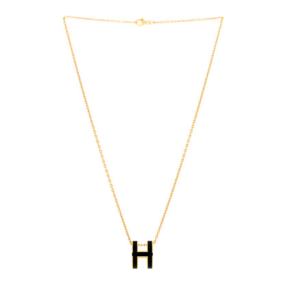 Hermes Lacquered Gold Pop H Pendant Necklace Black 2 of 5