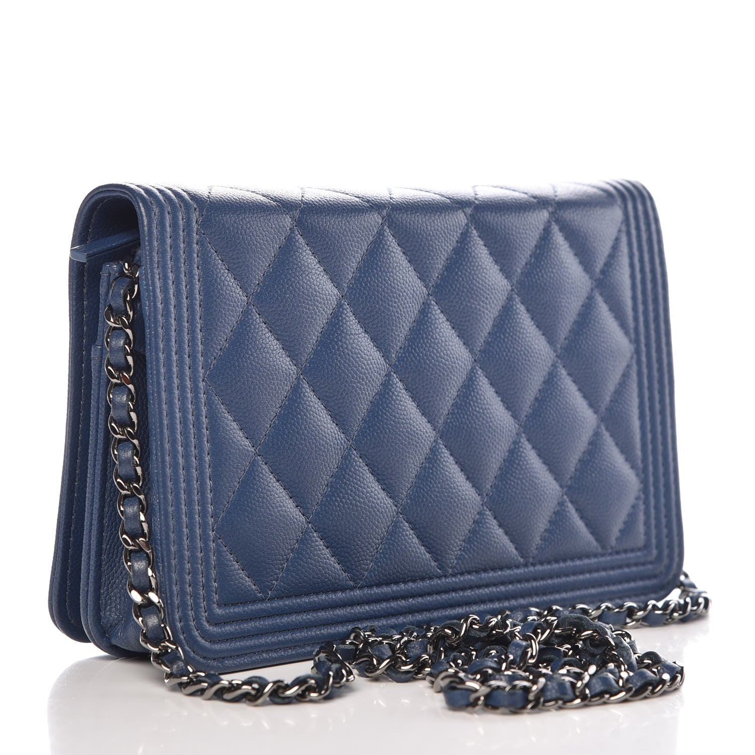 Chanel Caviar Quilted Boy Wallet On Chain WOC Blue 3 of 9