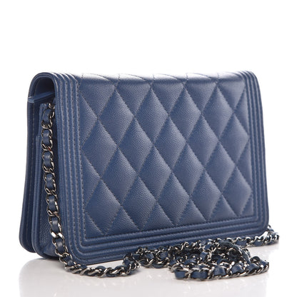 Chanel Caviar Quilted Boy Wallet On Chain WOC Blue 3 of 9
