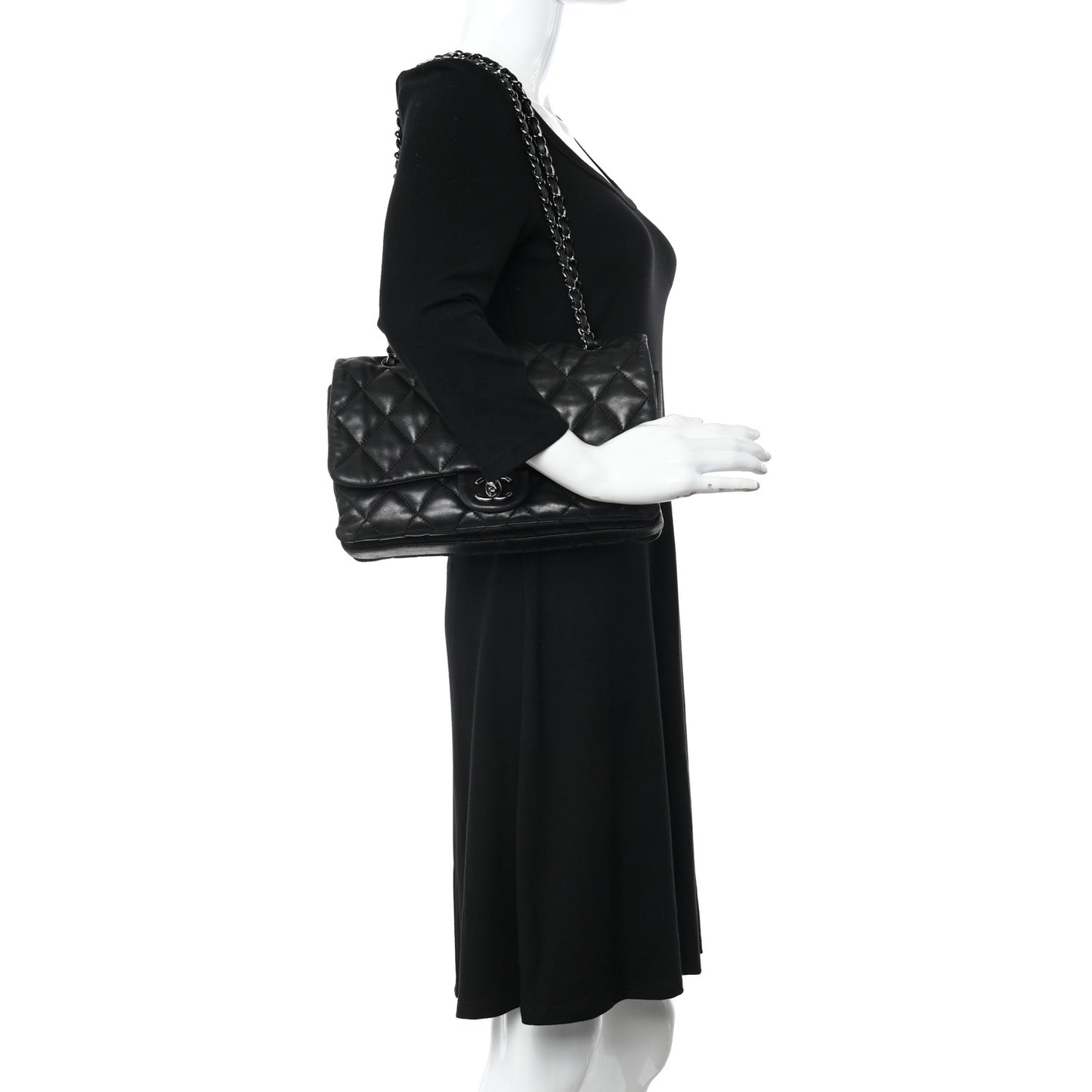 Lambskin Quilted Jumbo 3 Flap Black