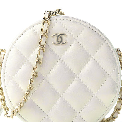 Chanel Iridescent Lambskin Quilted Round Clutch With Chain Ivory 11 of 12