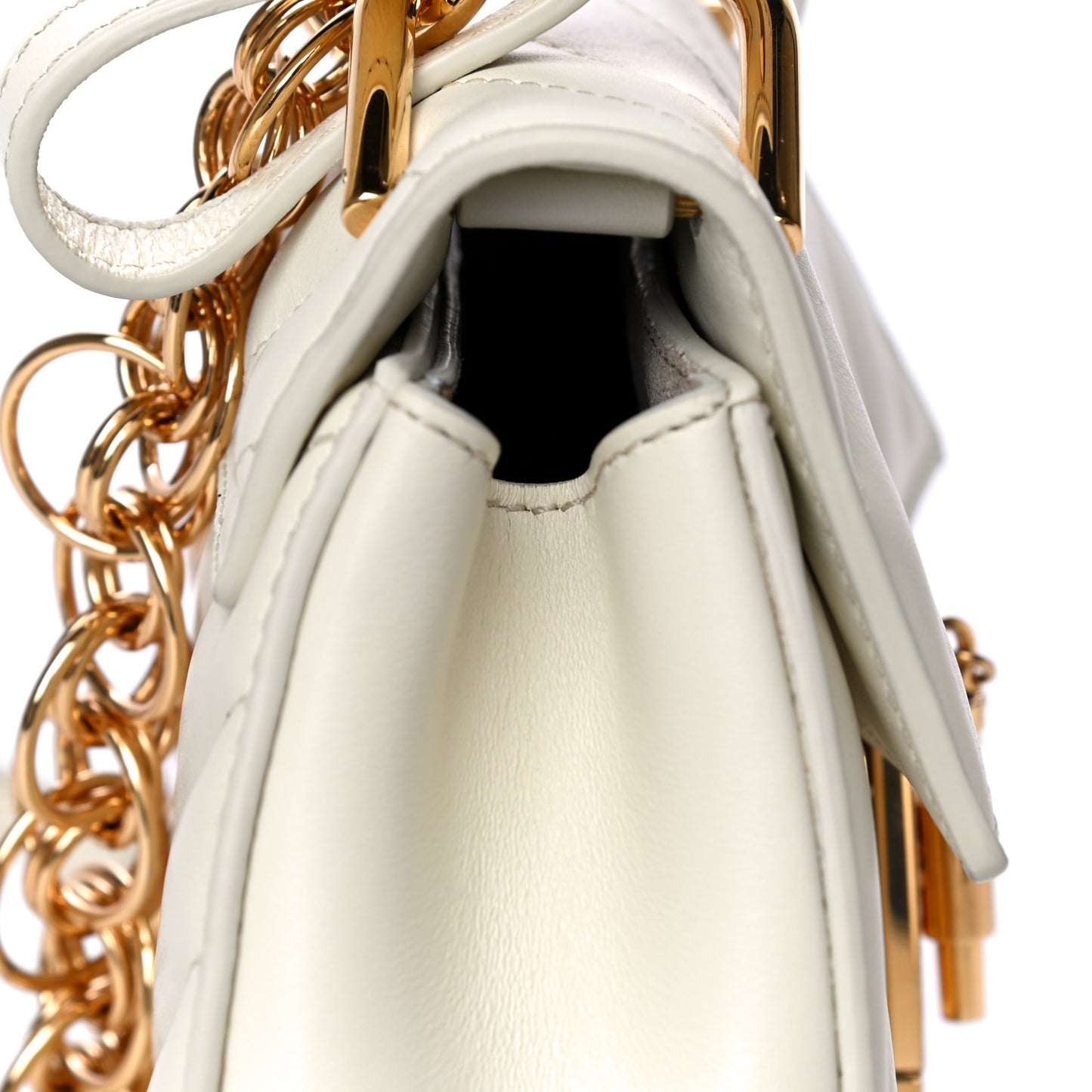 Calfskin Quilted Drew Bijou Shoulder Bag Natural White