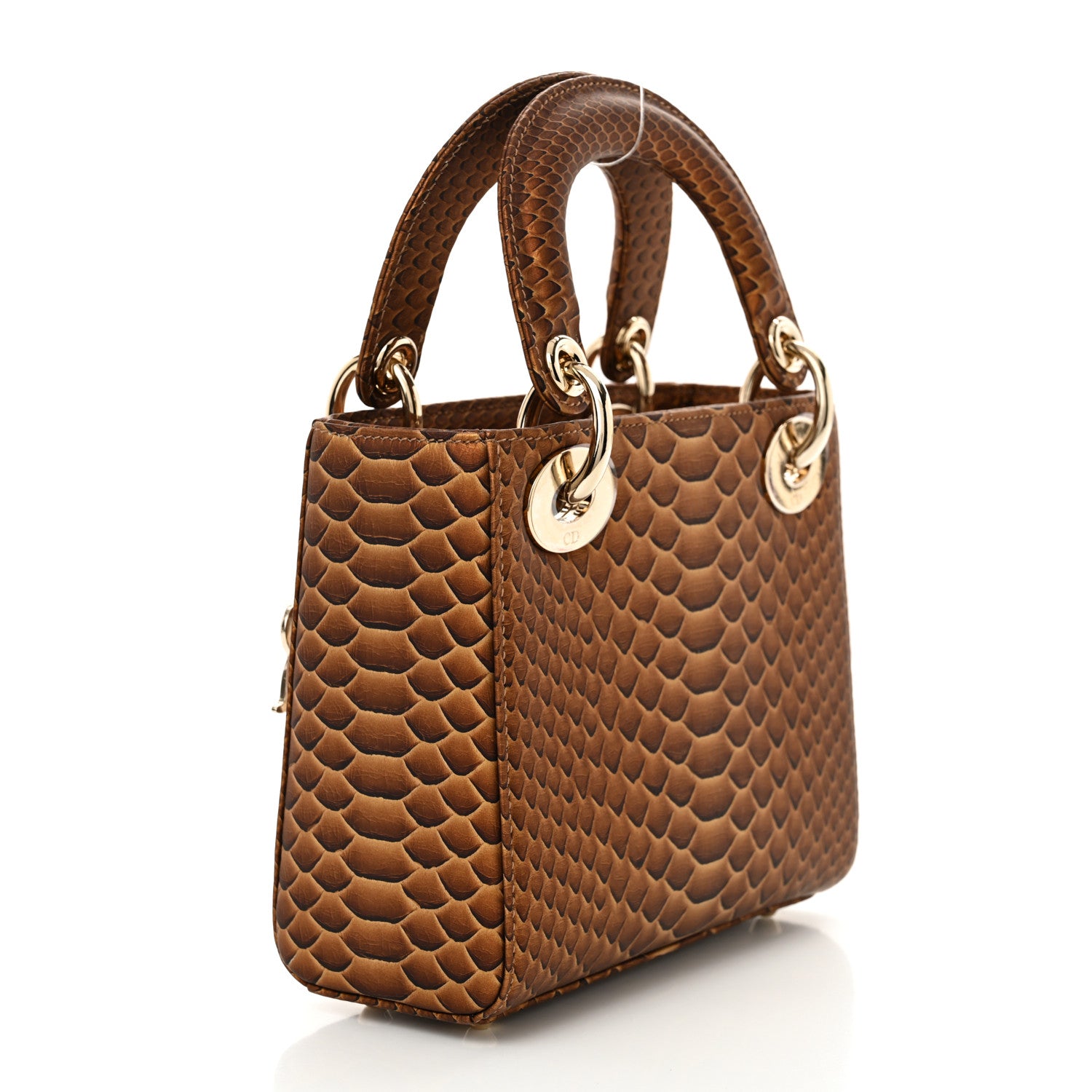 クリスチャンディオール Christian Dior Metallic Snakeskin Mini Lady Dior Brown 1653550