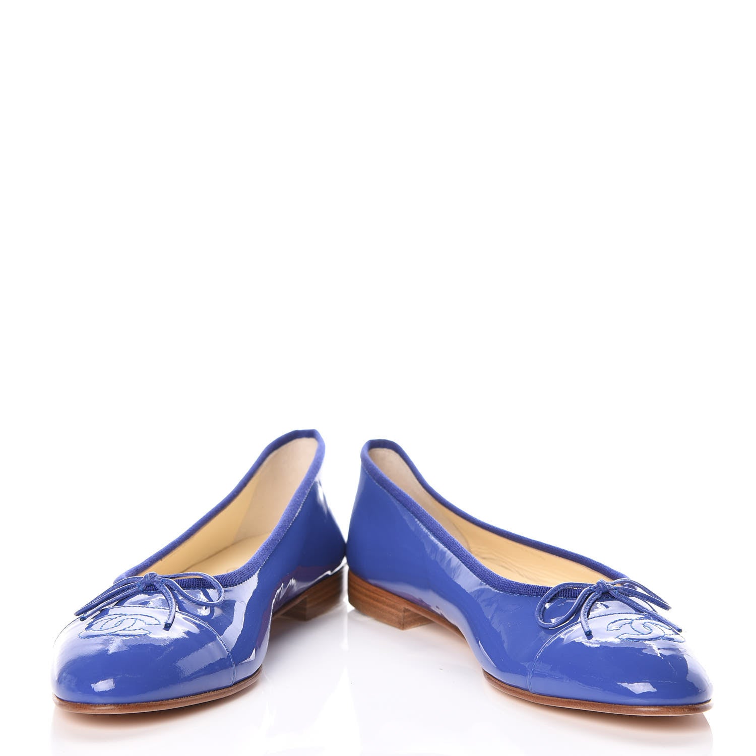 Chanel Patent Calfskin CC Cap Toe Ballerina Flats 39 Blue 5 of 9