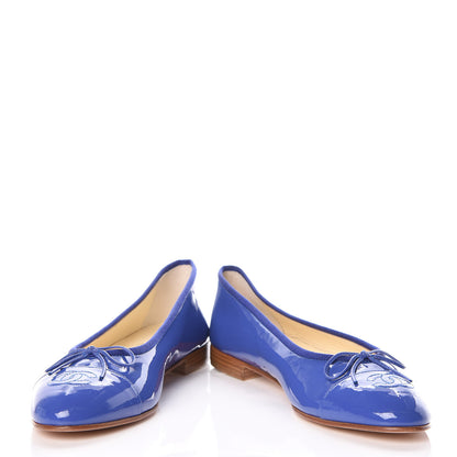 Chanel Patent Calfskin CC Cap Toe Ballerina Flats 39 Blue 5 of 9