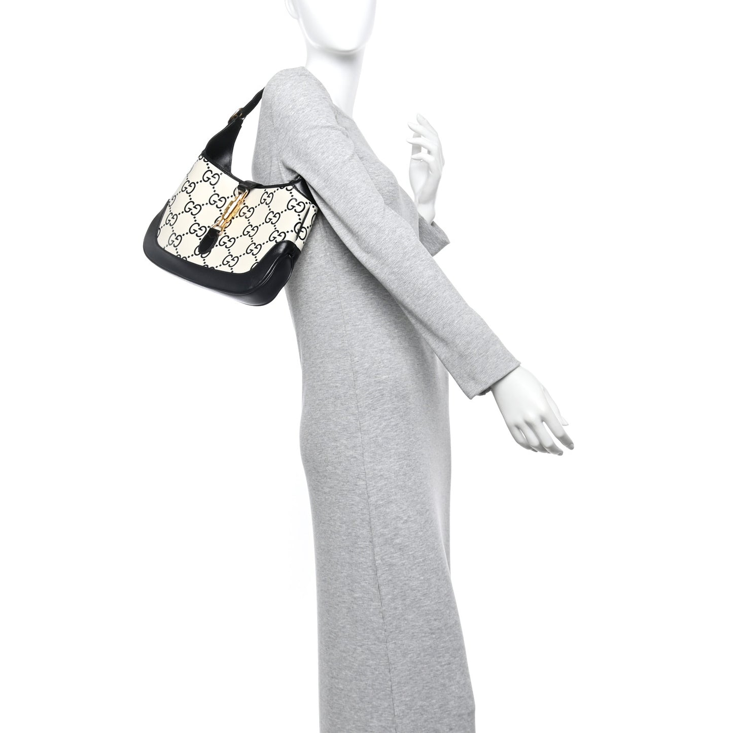 Azalea Calfskin GG Monogram Bi-Color Debossed Small Jackie 1961 Hobo Mystic White Black