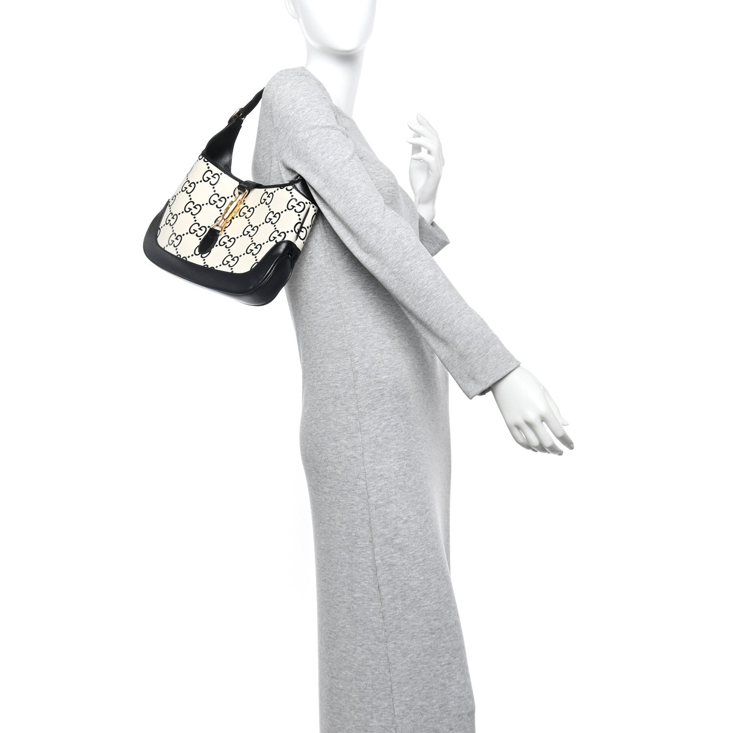 Gucci Azalea Calfskin GG Monogram Bi-Color Debossed Small Jackie 1961 Hobo Mystic White Black 2 of 10