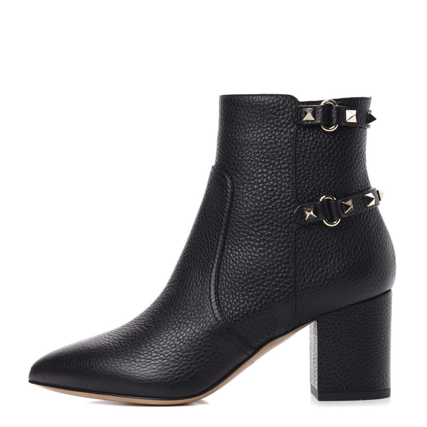 Pebbled Calfskin Rockstud 70mm Ankle Boots 37 Black