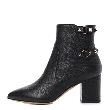 Valentino Garavani Pebbled Calfskin Rockstud 70mm Ankle Boots 37 Black 1 of 11