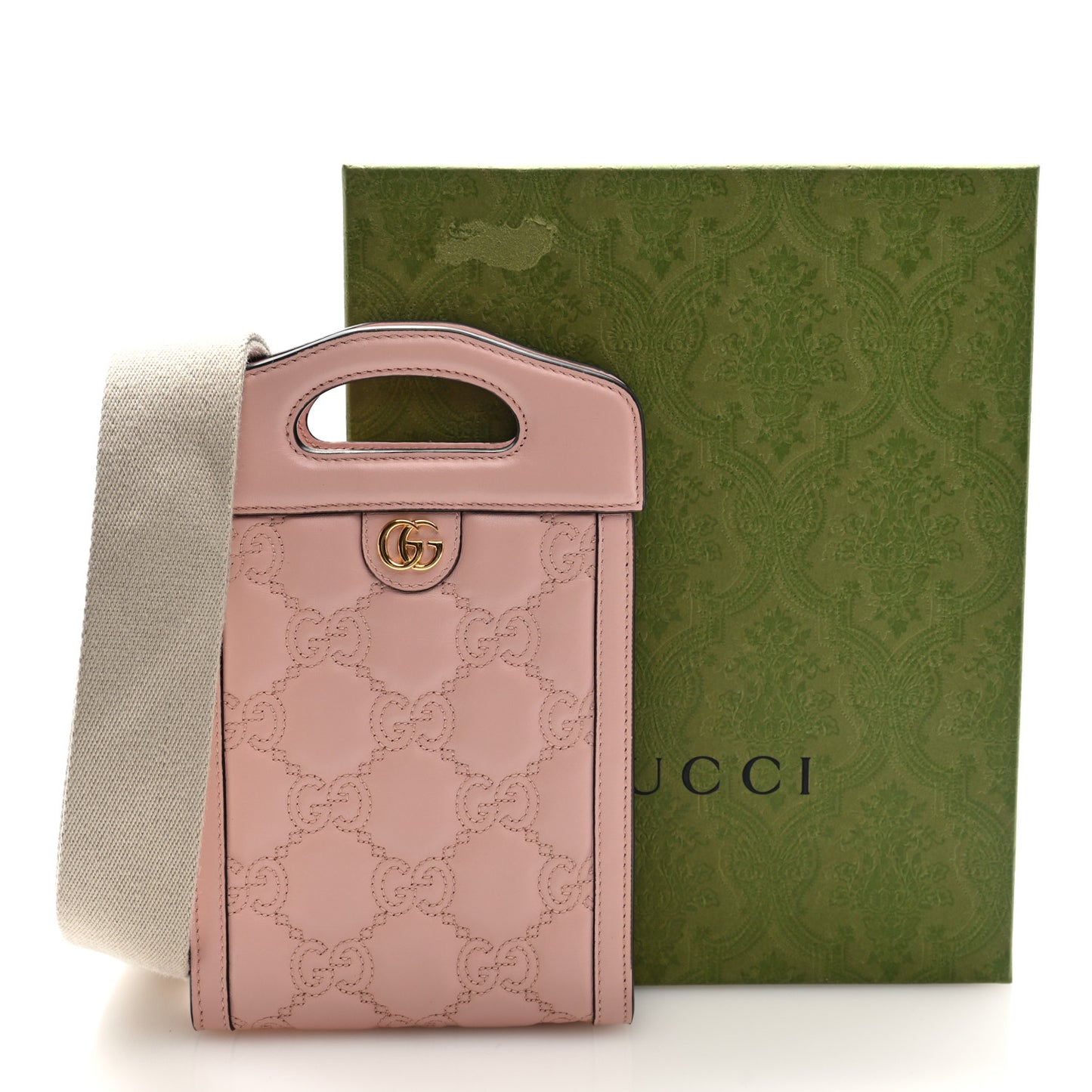 Calfskin GG Matelasse Mini Top Slip Handle Crossbody Bag Perfect Pink Natural