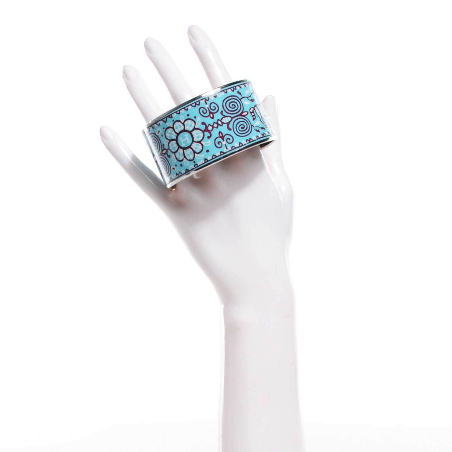 Hermes Enamel Printed Horses Extra Wide Bracelet 65 Aqua 2 of 6