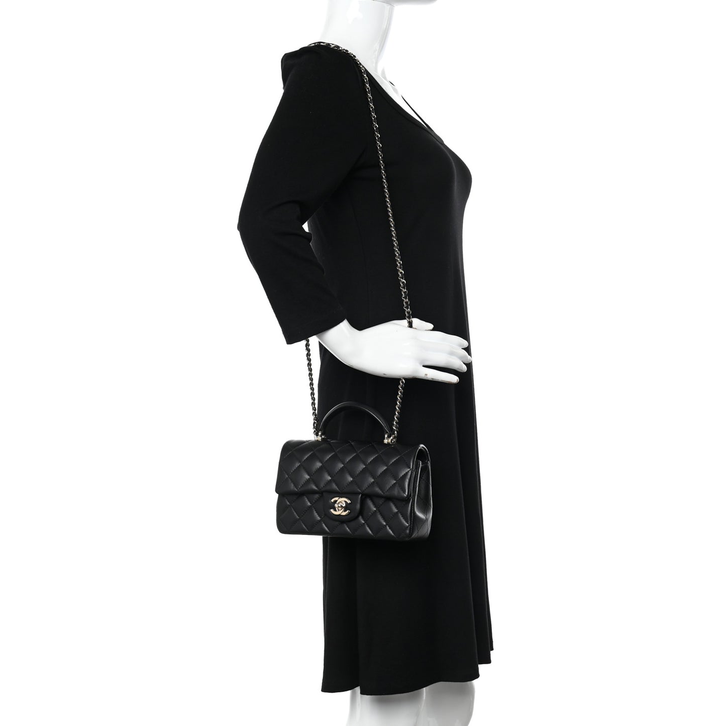 Lambskin Quilted Mini Top Handle Rectangular Flap Black