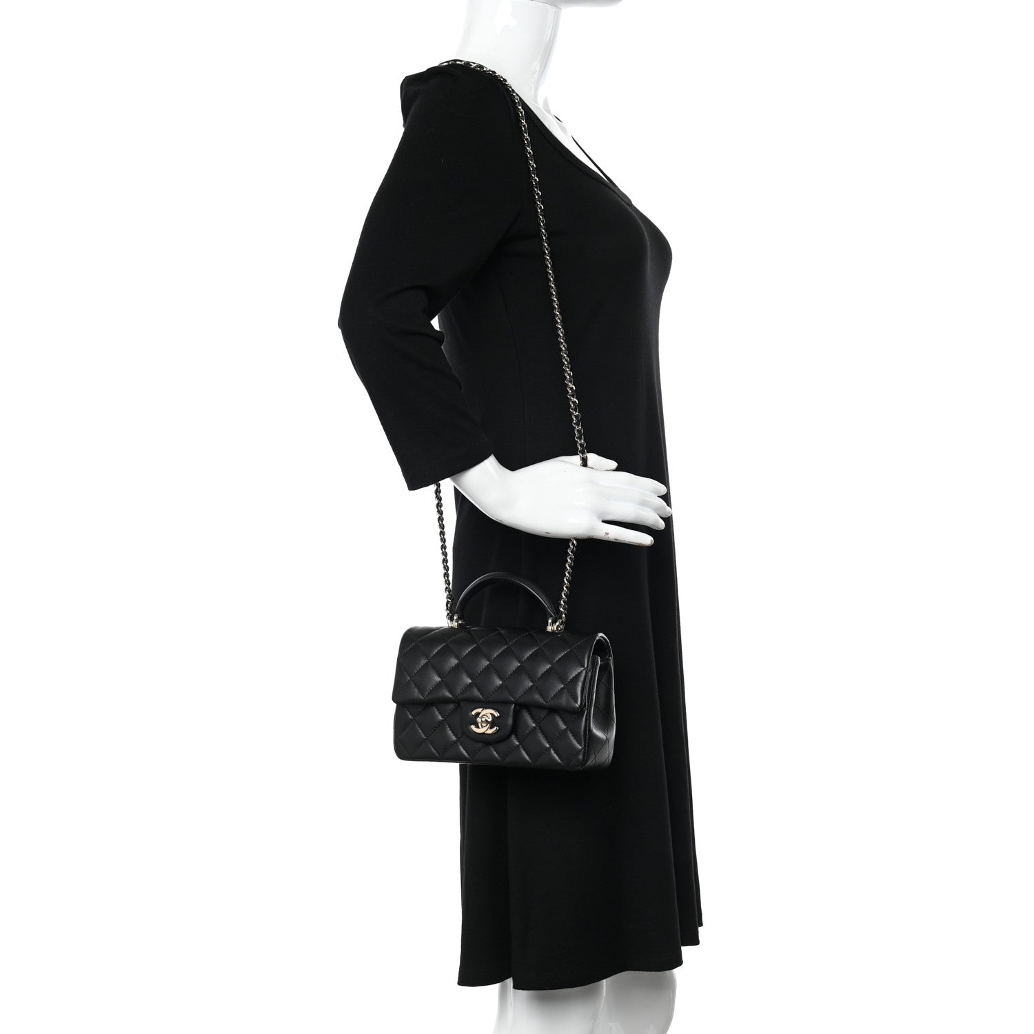 Chanel Lambskin Quilted Mini Top Handle Rectangular Flap Black 2 of 11