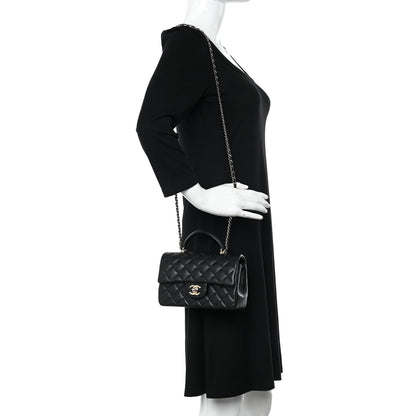 Chanel Lambskin Quilted Mini Top Handle Rectangular Flap Black 2 of 11