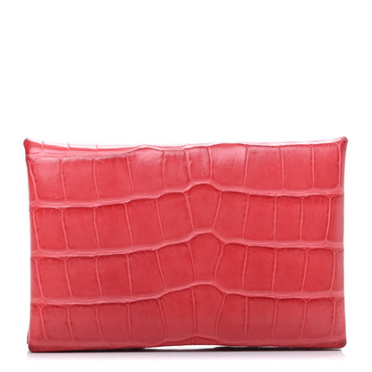 Hermes Matte Alligator Calvi Card Case Bougainvillea 1 of 7