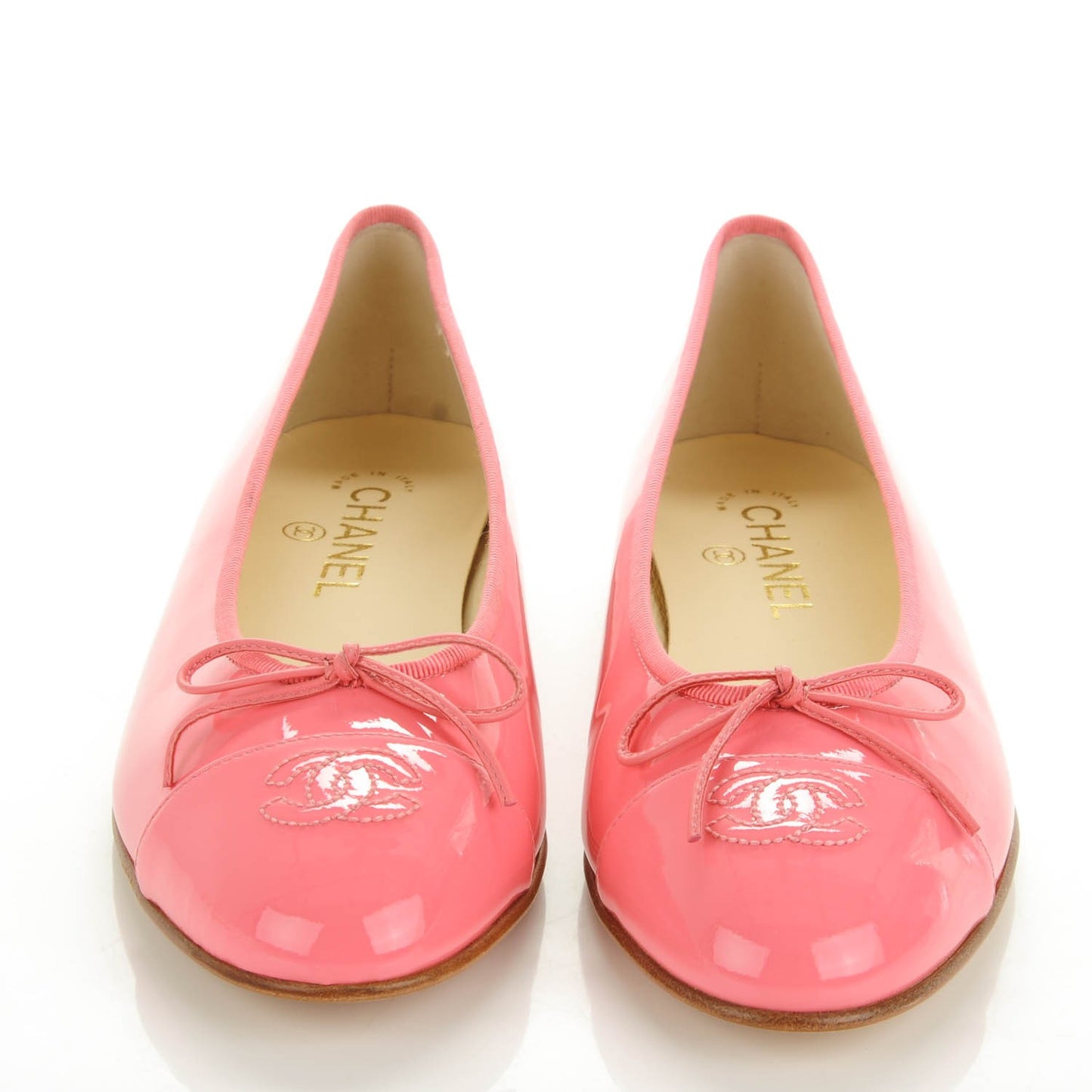 CHANEL Patent CC Cap Toe Ballerina Flats 39.5 Light Pink