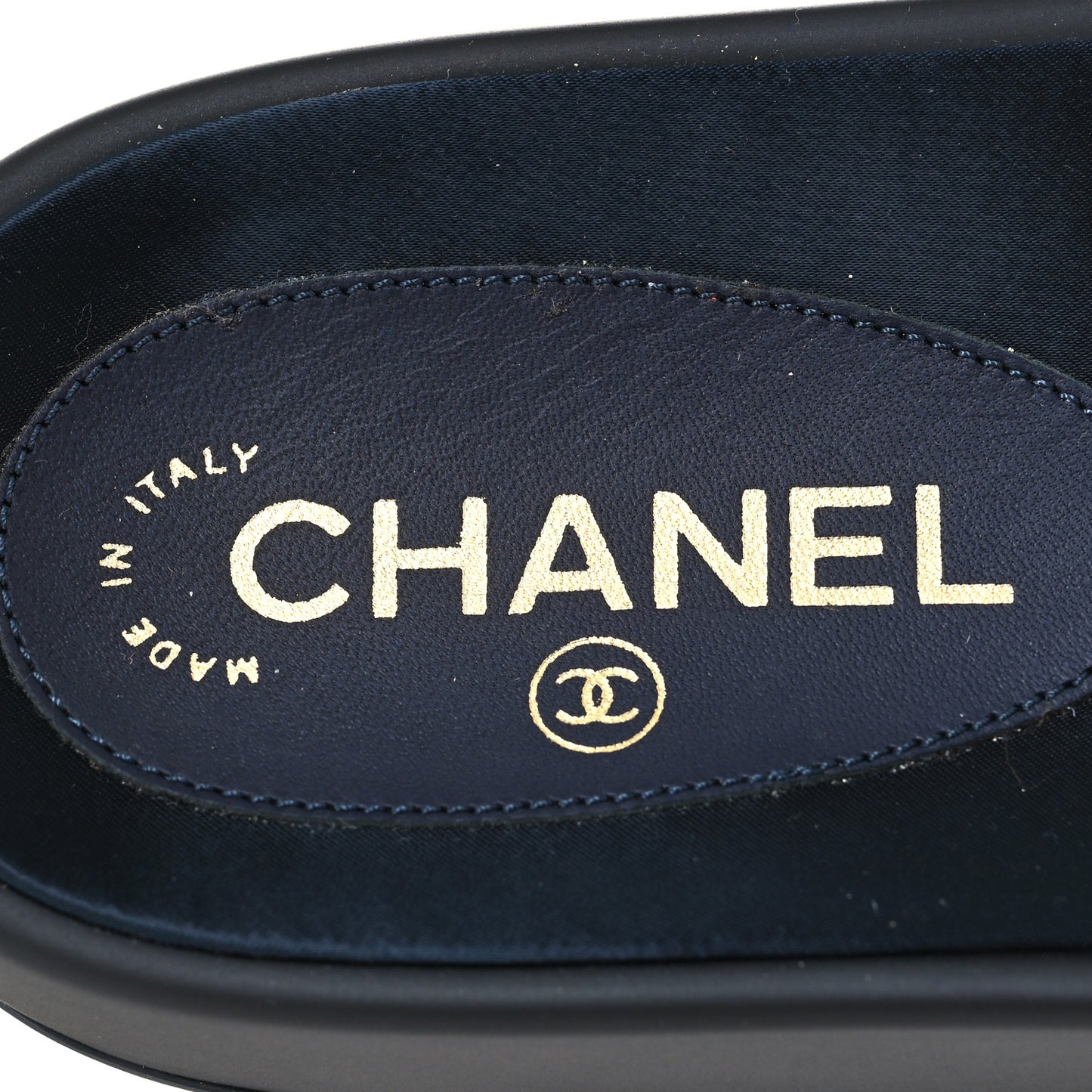 Satin Canvas Chain Slides Sandals Flats 41 Marine