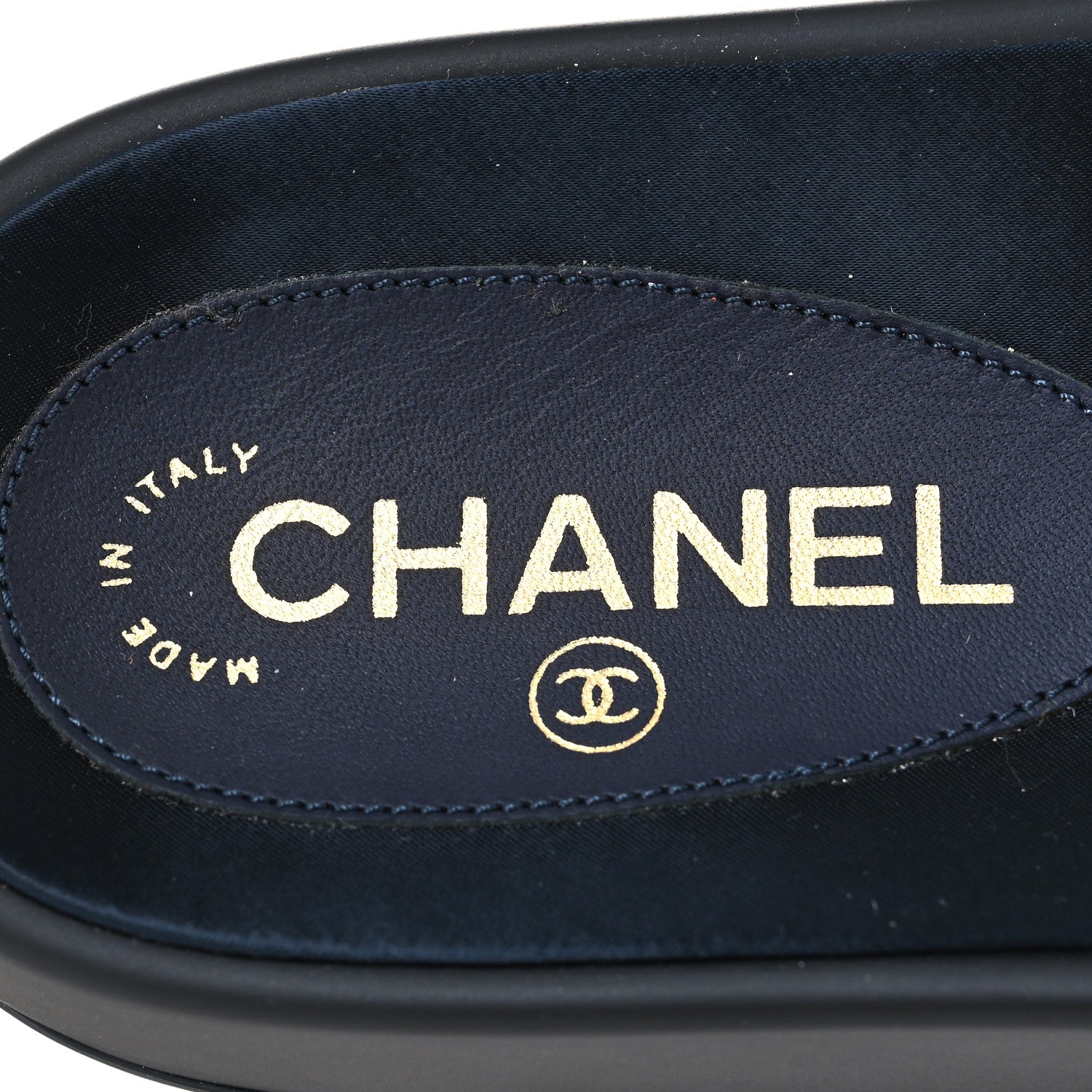 Chanel Satin Canvas Chain Slides Sandals Flats 41 Marine 8 of 8