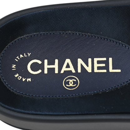 Chanel Satin Canvas Chain Slides Sandals Flats 41 Marine 8 of 8