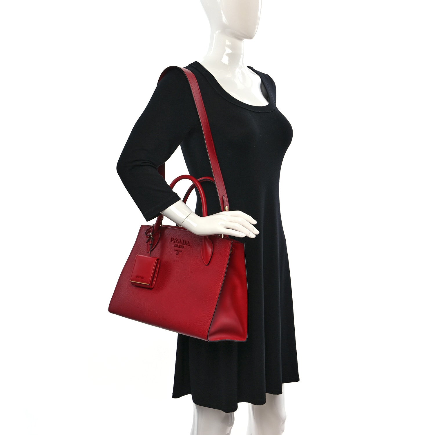 Prada Saffiano Cuir Calfskin Medium Monochrome Top Handle Tote Fuoco 2 of 8