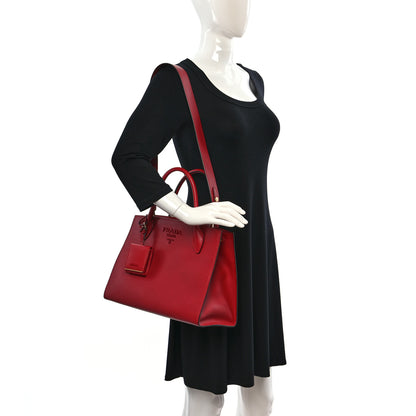 Prada Saffiano Cuir Calfskin Medium Monochrome Top Handle Tote Fuoco 2 of 8