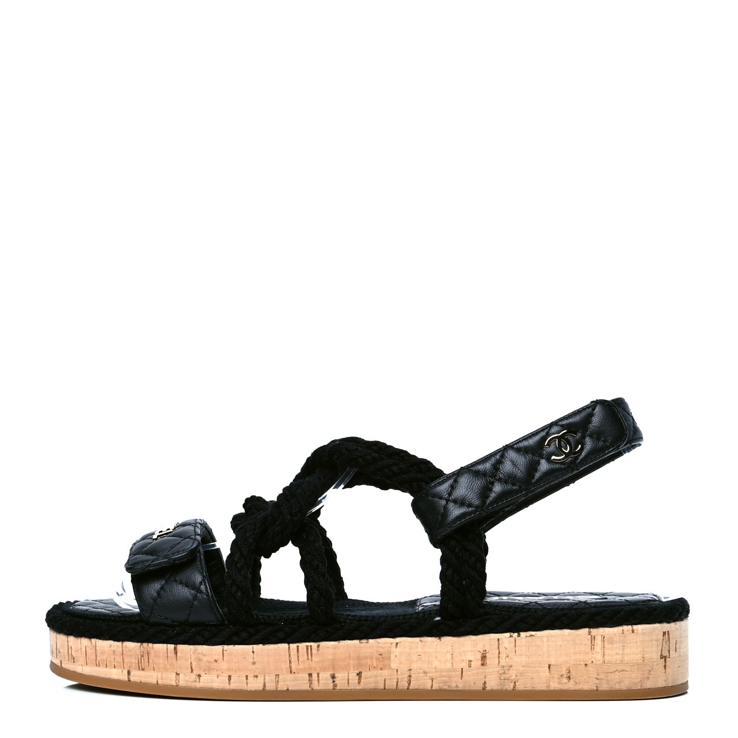 Chanel Cord Lambskin Quilted Logo Sandals 39 Black 1 of 4