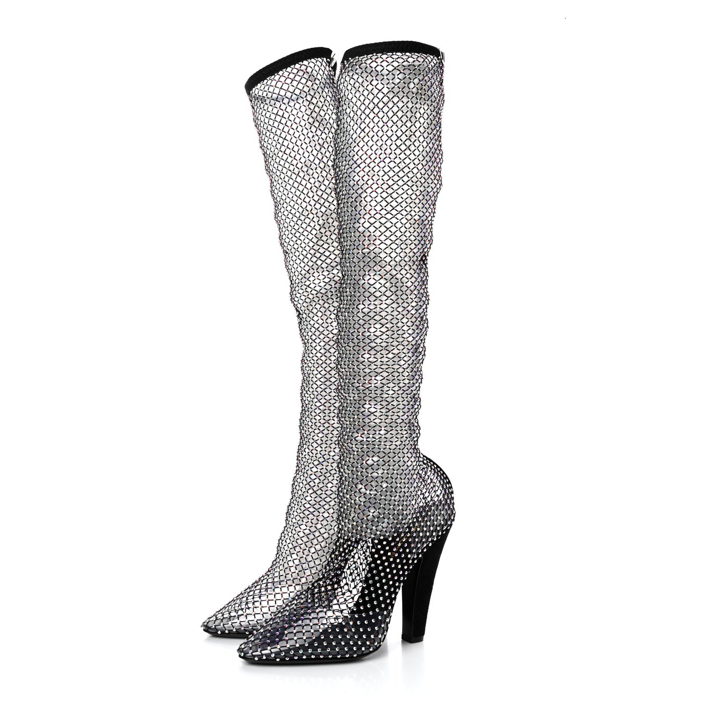 Mesh Crystal 68 Knee High Boots 40 Black