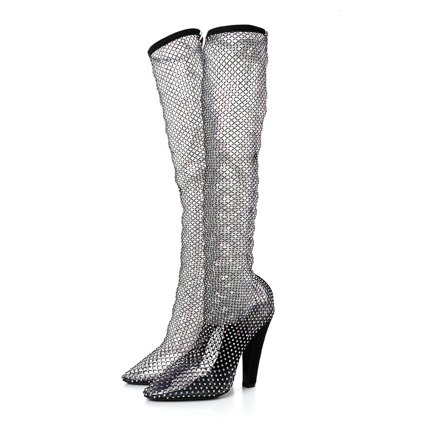 Saint Laurent Mesh Crystal 68 Knee High Boots 40 Black 3 of 8