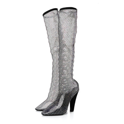 Saint Laurent Mesh Crystal 68 Knee High Boots 40 Black 3 of 8