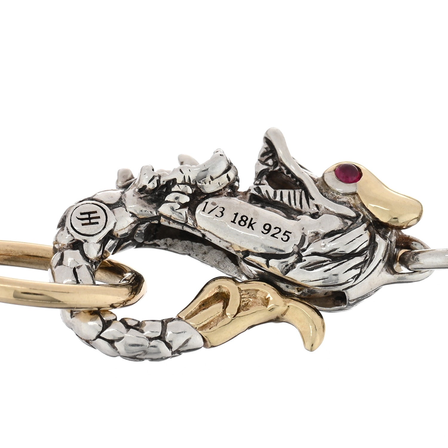 John Hardy Sterling Silver 18K Yellow Gold Cultured Pearl Ruby Moonstone Naga Dragon Three Strand Bracelet 3 of 3