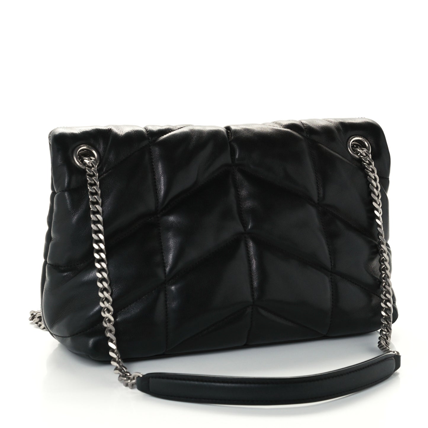 Lambskin Quilted Small Loulou Puffer Monogram Chain Satchel Black
