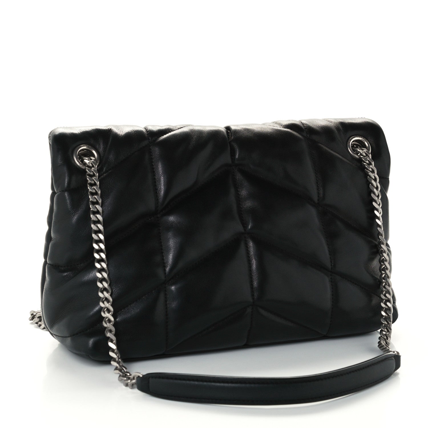 Saint Laurent Lambskin Quilted Small Loulou Puffer Monogram Chain Satchel Black 3 of 11
