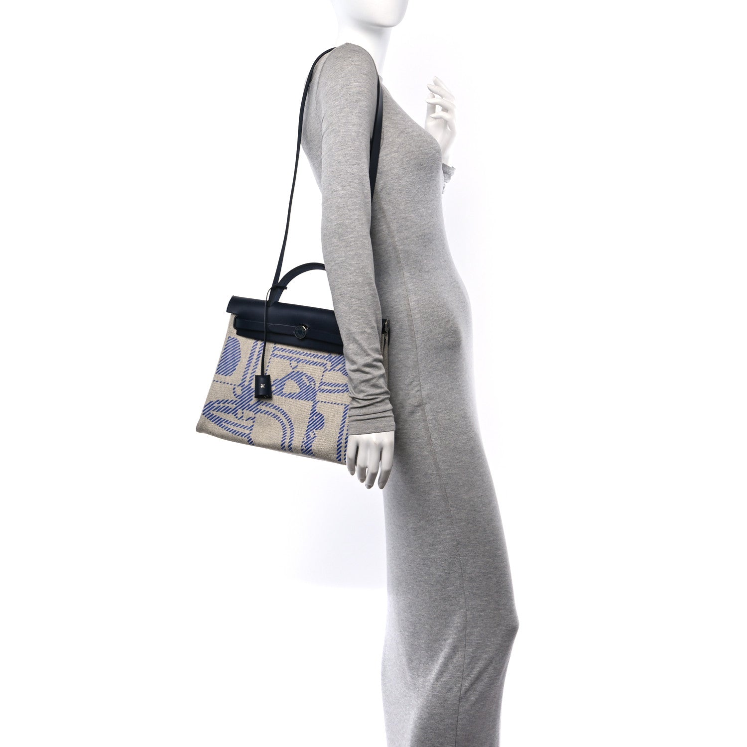Hermes Vache Hunter Toile H Brides de Gala Herbag Zip Retourne 31 PM Bleu De France Ecru Black 2 of 12