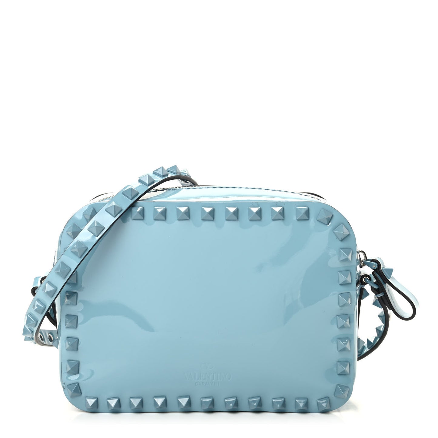 Patent Monochrome Rockstud Camera Crossbody Bag Atlantique