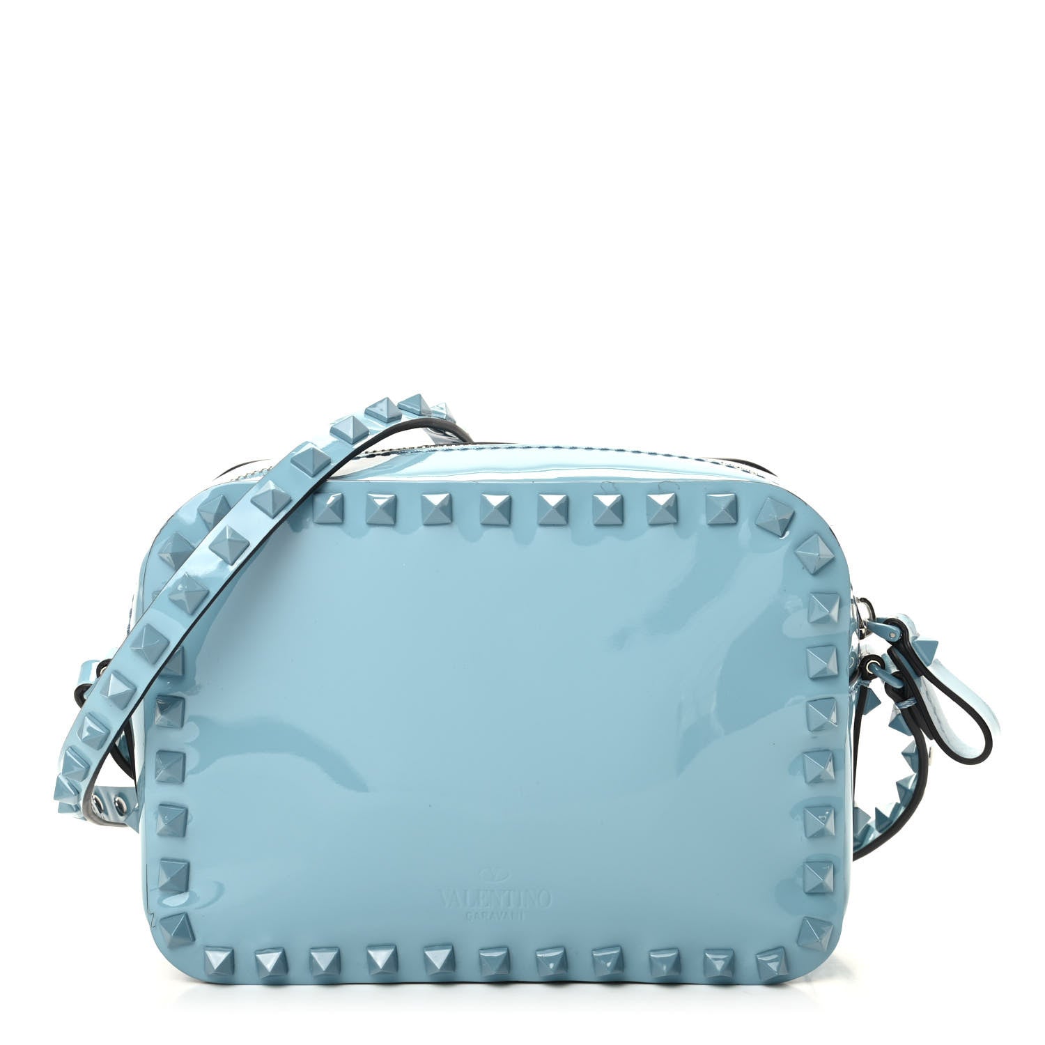 Valentino Garavani Patent Monochrome Rockstud Camera Crossbody Bag Atlantique 1 of 8