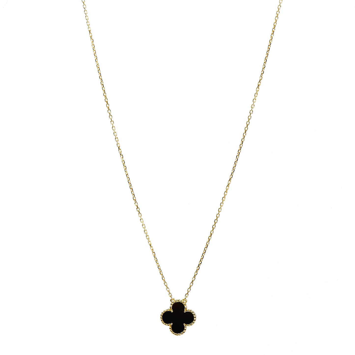 18K Yellow Gold Black Onyx Vintage Alhambra Pendant Necklace