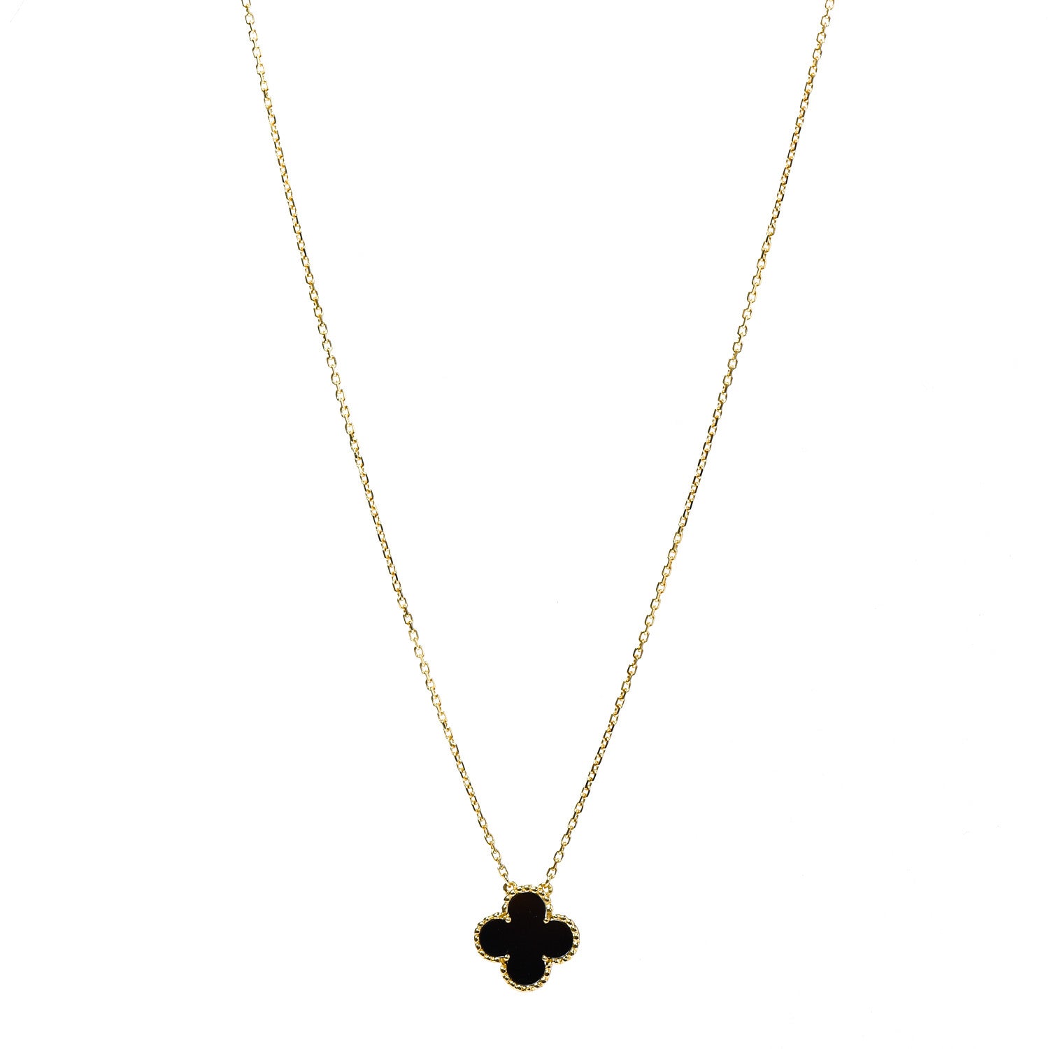 Van Cleef & Arpels 18K Yellow Gold Black Onyx Vintage Alhambra Pendant Necklace 1 of 5