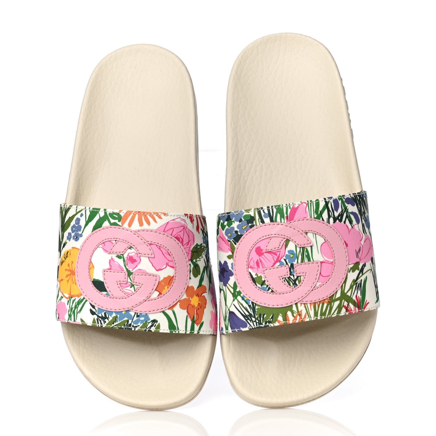 X KEN SCOTT Rubber Infinity Giardino d Apri Interlocking G Womens Pool Slide Sandals 36 Ivory Pink Wild Rose
